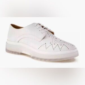 GEOX Women's White Leather Shoe Loafer Platform Oxford Laces Flat‎ Chunky 39 9